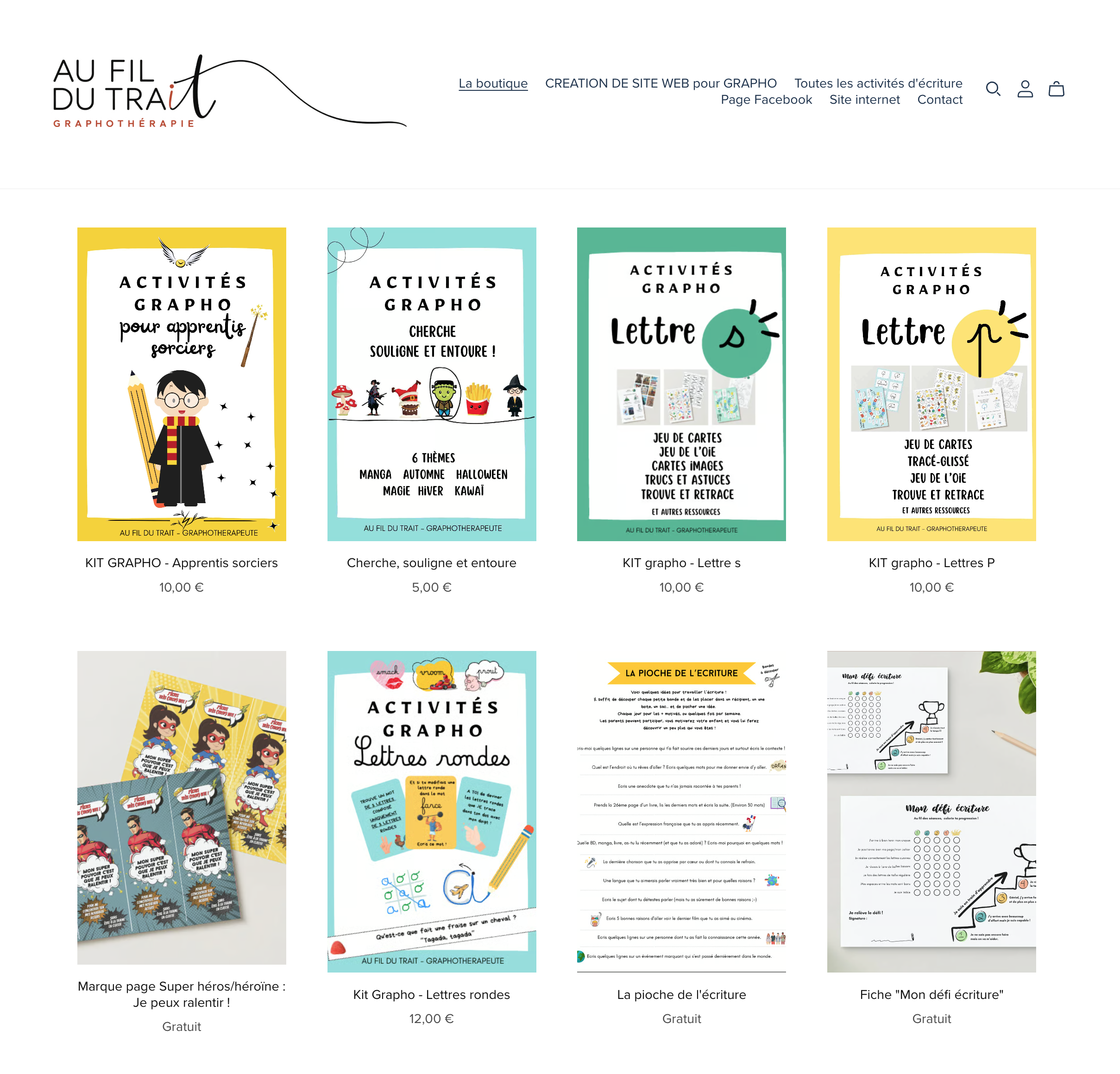 Boutique Au Fil du Trait : activités de graphothérapie et ressources pédagogiques